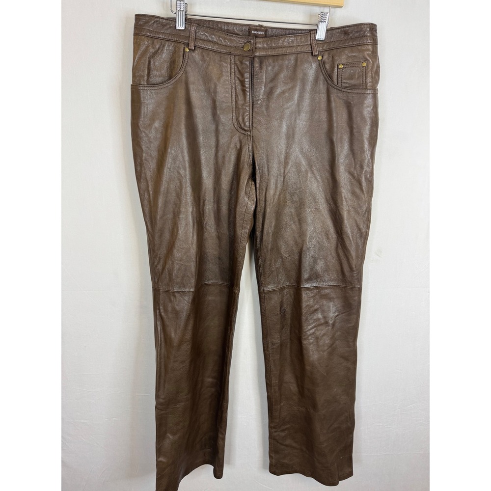 Danier Brown Genuine Leather Straight Leg Pants Women‎ Size 14 38x33